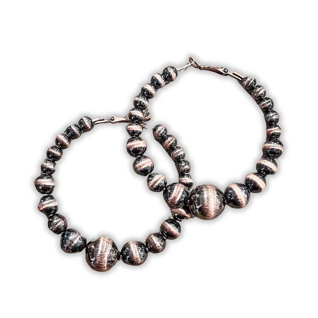 Vera Navajo Style Pearl Fashion Hoops - Copper
