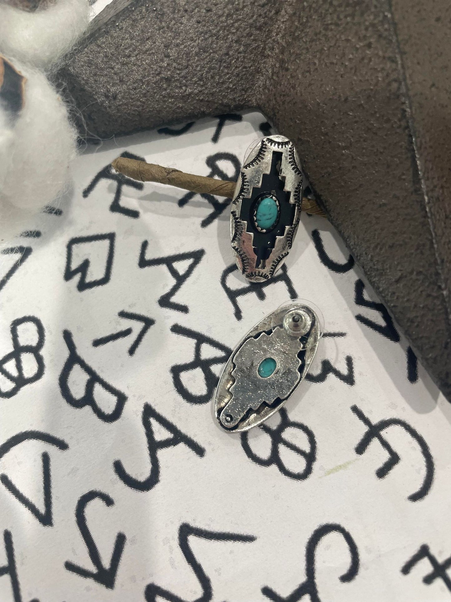 Azure Aztec Patterned Metal Stud Fashion Earrings