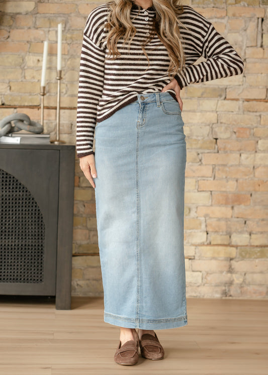 Bria Light Wash Denim Maxi Skirt