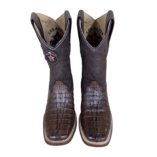 Exotic Los Altos Brown Caiman Tail Cowboy Boots With Wide Square Toe Western Style by Los Altos
