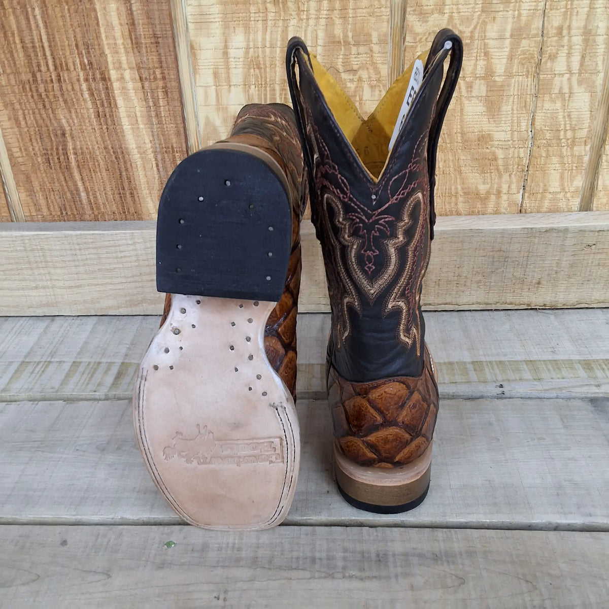 Cowtown Boots Fish Print SQ Toe- Cognac by Wild West Outfitters