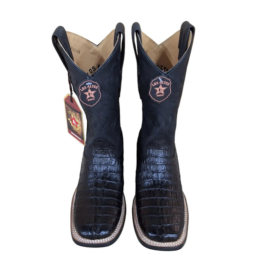 Exotic Los Altos Caiman Tail Black Cowboy Boots With Wide Square Toe Leather Sole by Los Altos