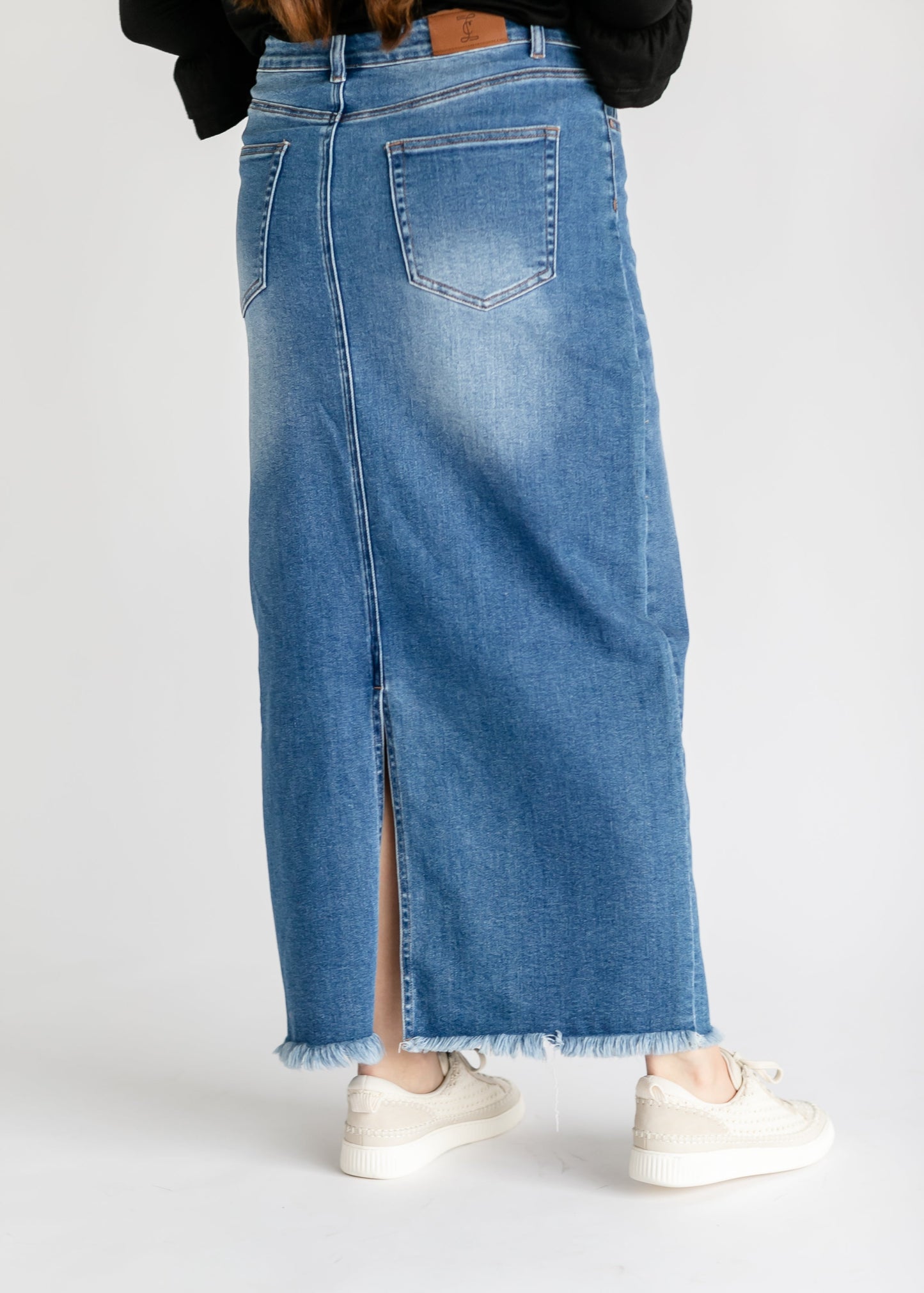 Dakotah Raw Hem Long Denim Skirt