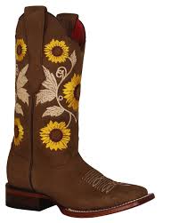 Los Altos Crazy Brown Sunflower Wide Square Toe Cowgirl Boots