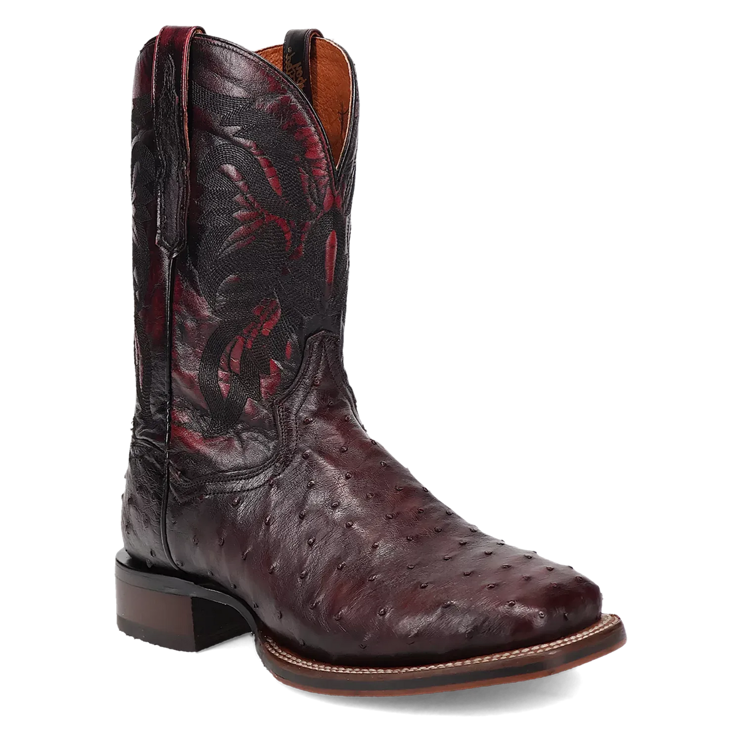 Dan Post Alamosa (Black Cherry)  - Men's Ostrich Skin Leather Cowboy Boots