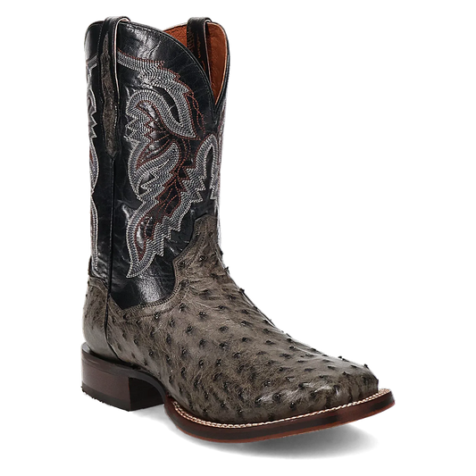 Dan Post Alamosa (Grey/Black)  - Men's Ostrich Skin Leather Cowboy Boots