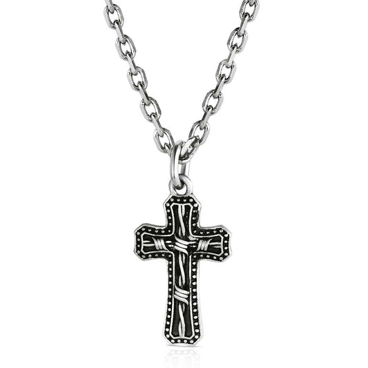 Montana Silversmiths Stainless Barbed Cross Necklace