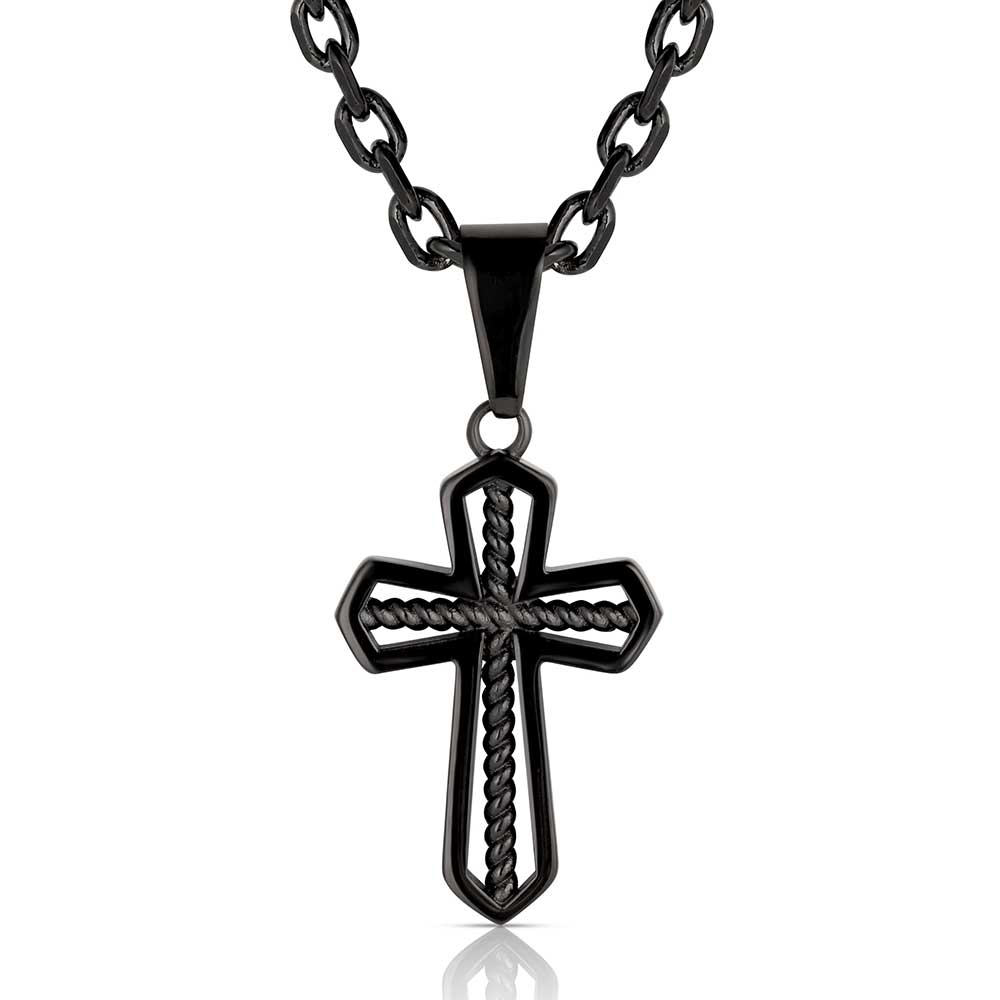 Black Rope Center Cross Necklace
