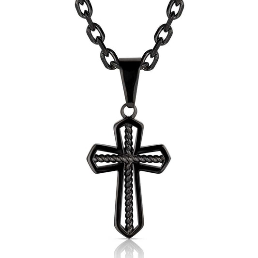 Black Rope Center Cross Necklace