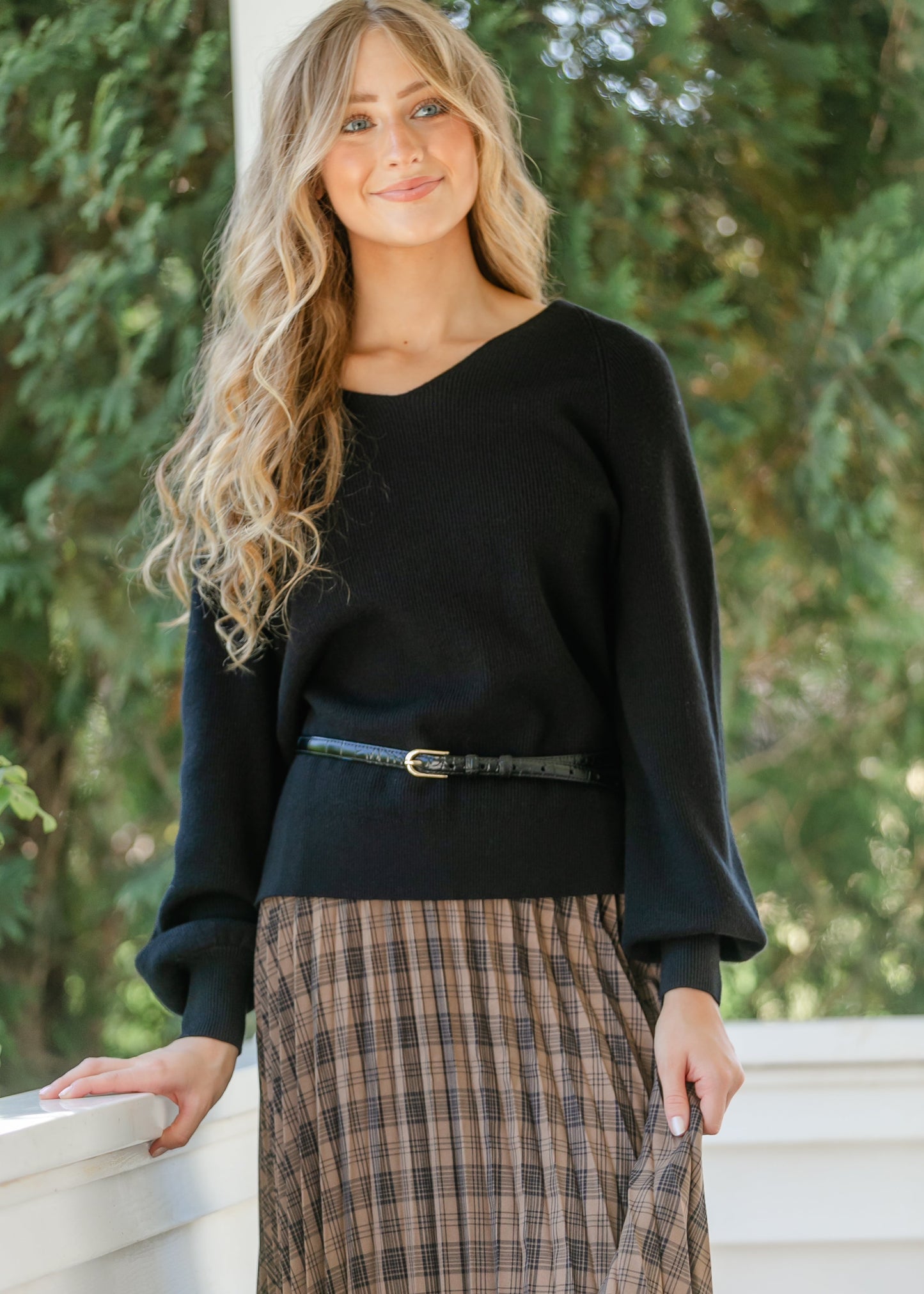 Essential V-neck Balloon Sleeve Sweater - FINAL SALE