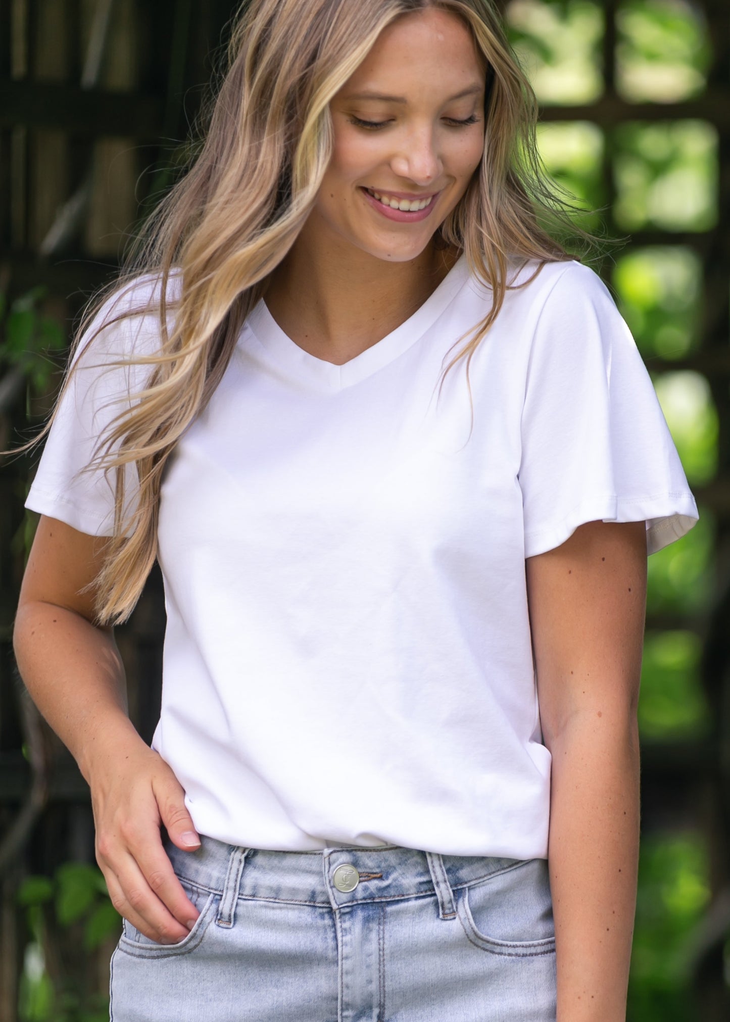 Essential V-neck Flutter Sleeve Top