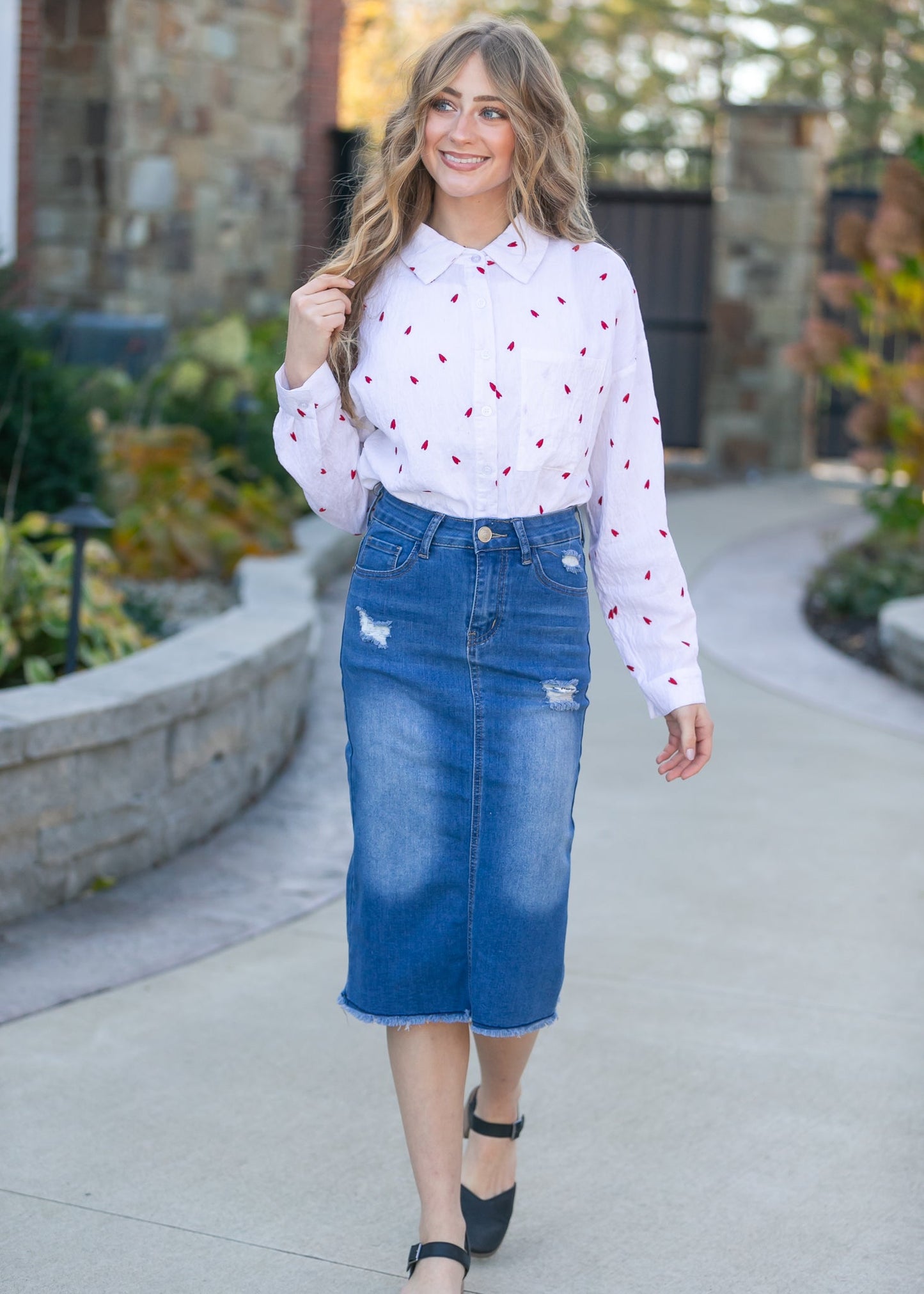 Hadley High Rise Denim Midi Skirt