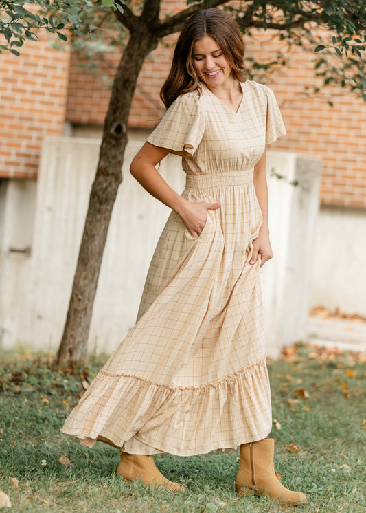 Isabella Windowpane Maxi Dress