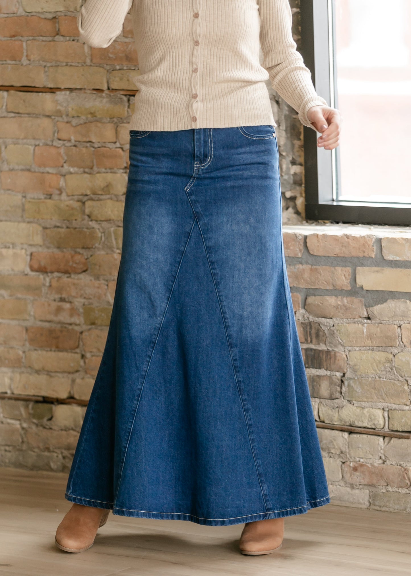 Jennifer A-Line Long Denim Skirt