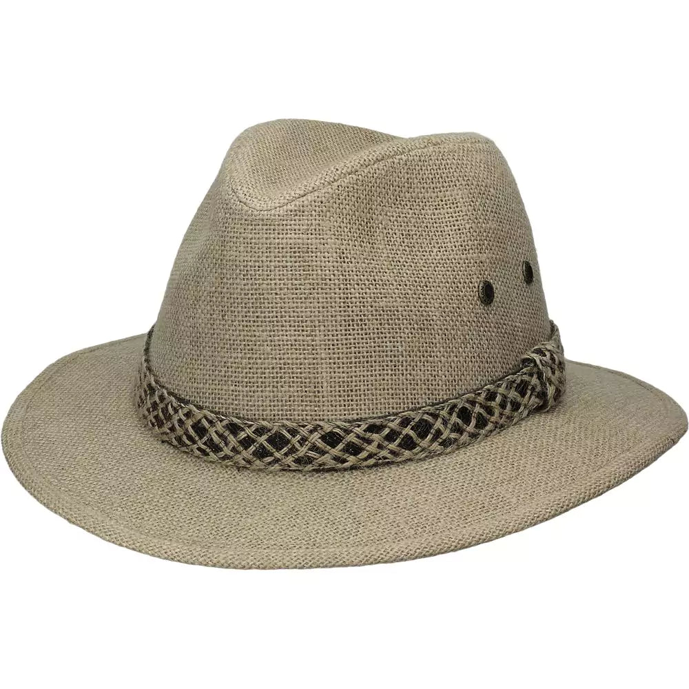 Dorfman Pacific Marsing - Hemp Straw Outback Fedora Hat (Closeout)