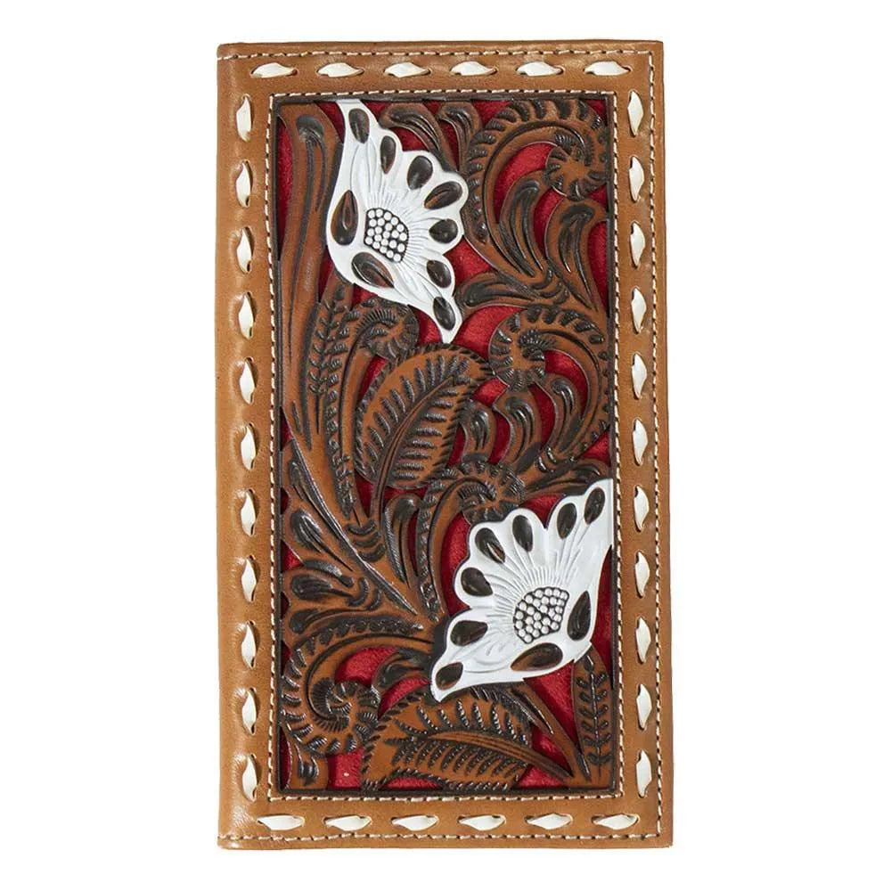 Nocona Floral Filigree (Tan / Red) - Men's Rodeo Wallet