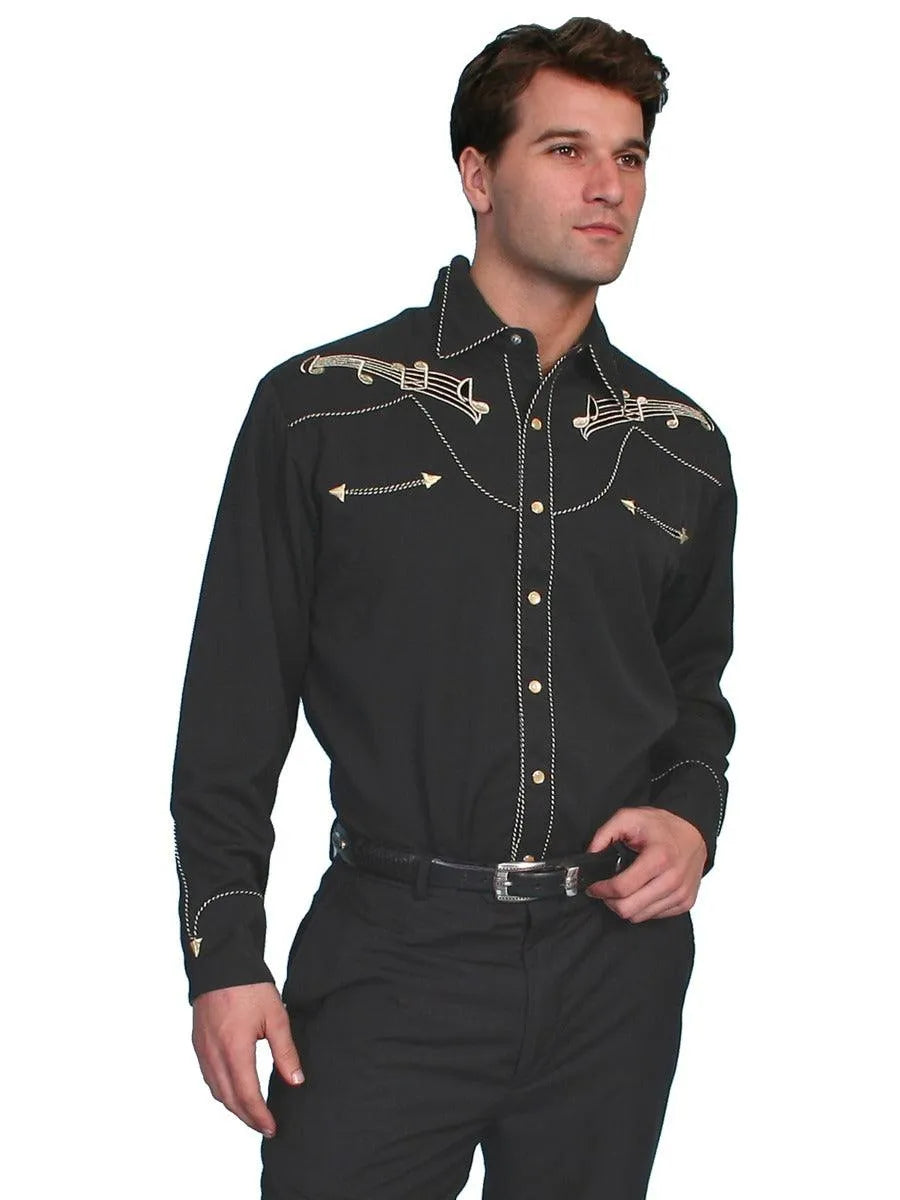 Scully Gold Music Note Embroidery - Mens Western Shirt