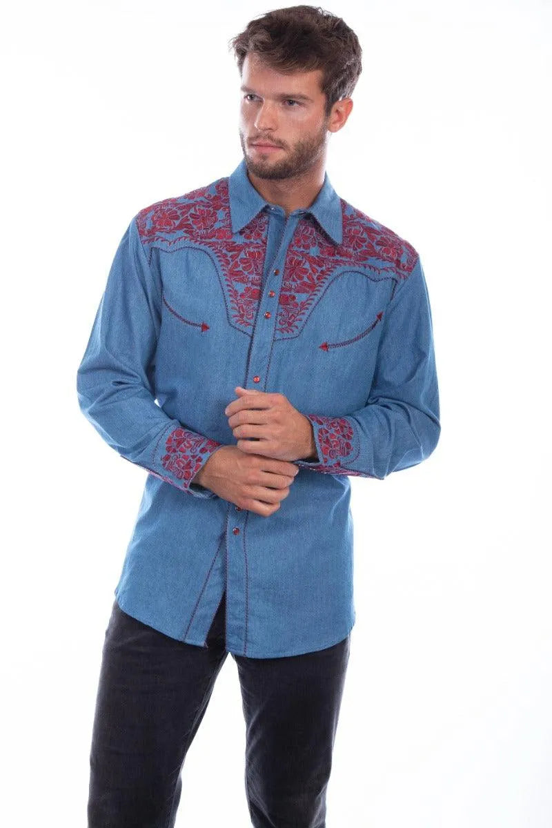 Scully Floral Tooled Embroidery - Men's Western Shirt