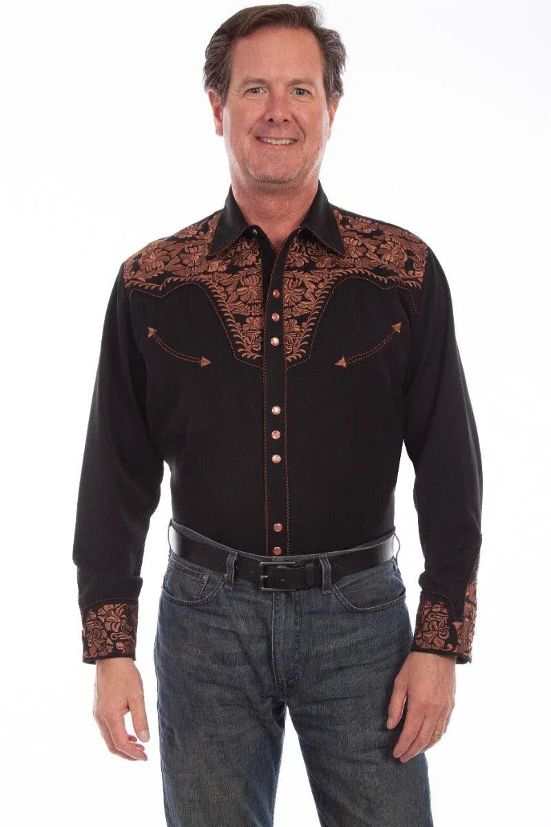 Scully Floral Tooled Embroidery - Men's Western Shirt