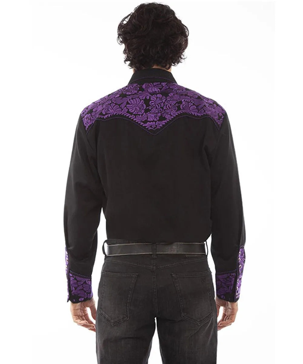 Scully Floral Tooled Embroidery - Men's Western Shirt (Purple/Black)