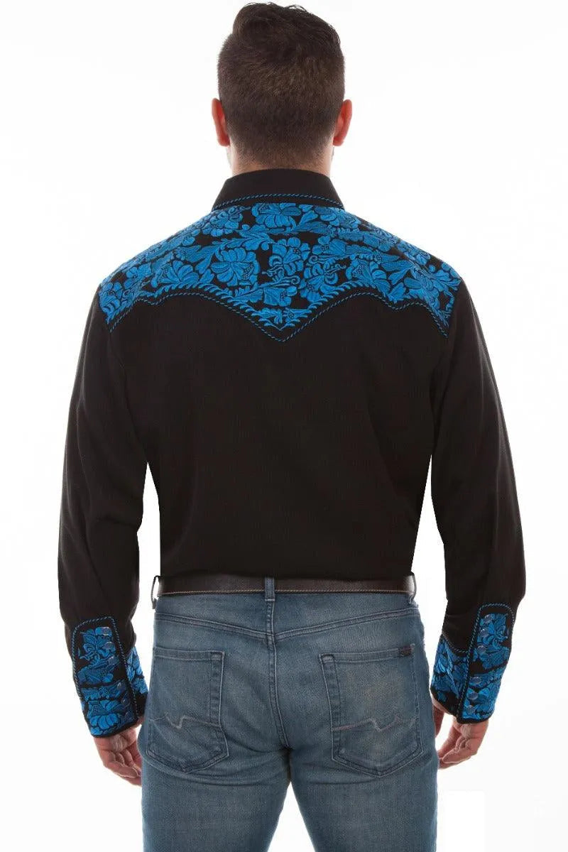Scully Floral Tooled Embroidery - Men's Western Shirt