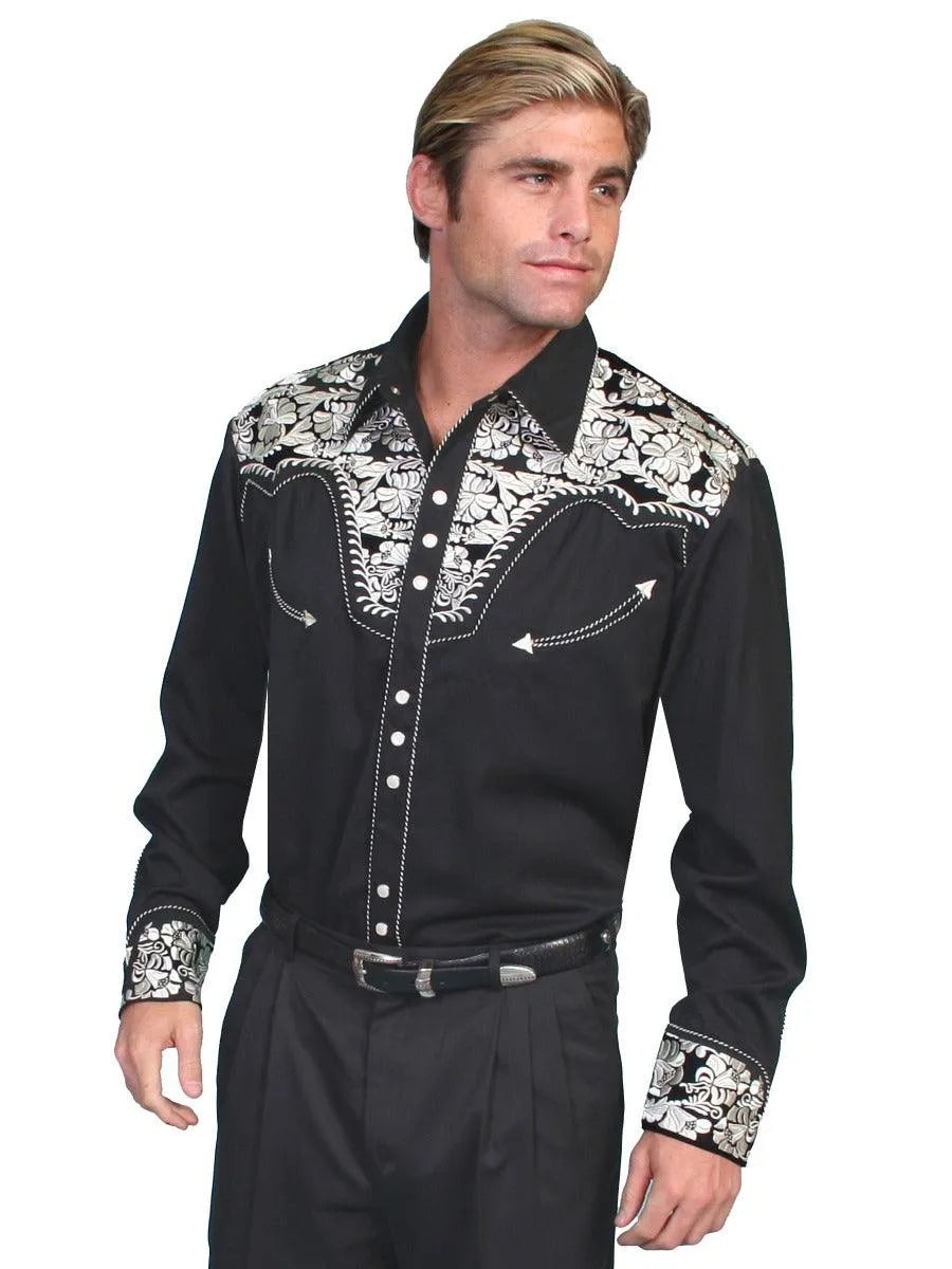 Scully Floral Tooled Embroidery - Men's Western Shirt