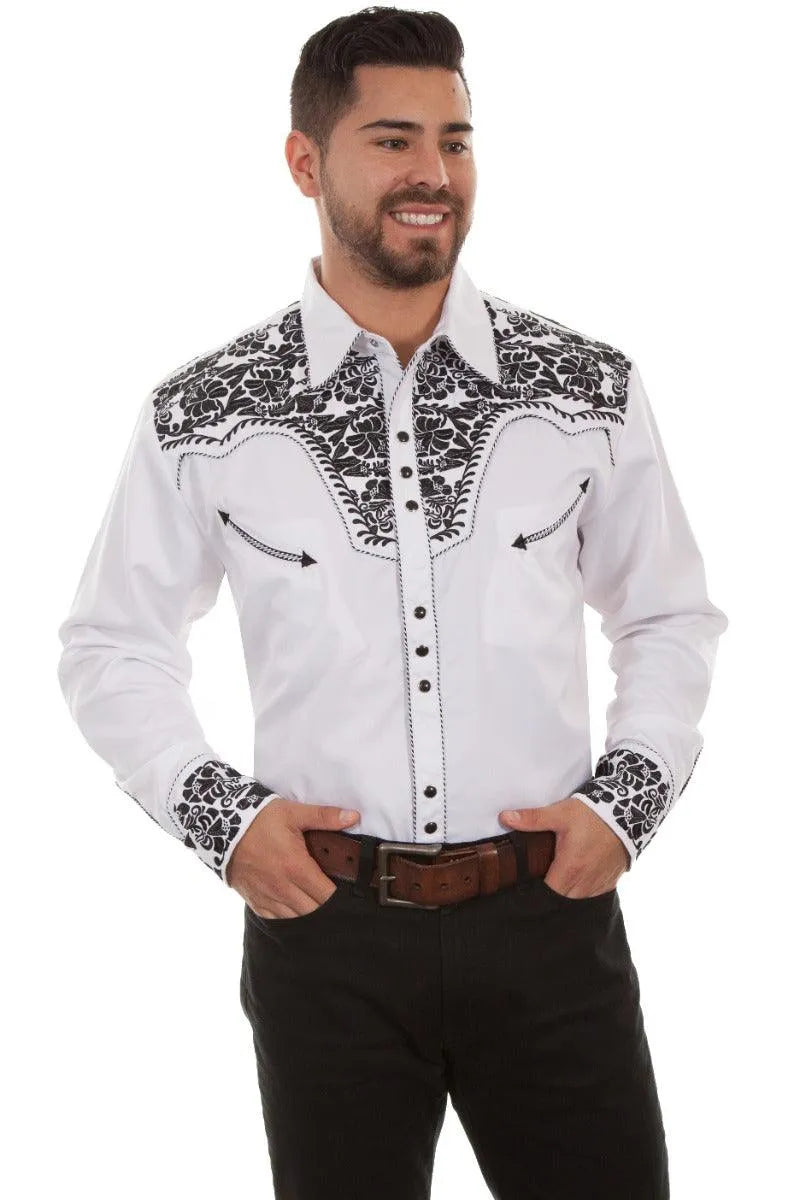 Scully Floral Tooled Embroidery - Men's Western Shirt