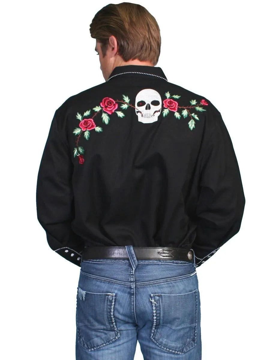 Scully Skull and Rose Embroidery - Mens Western Shirt