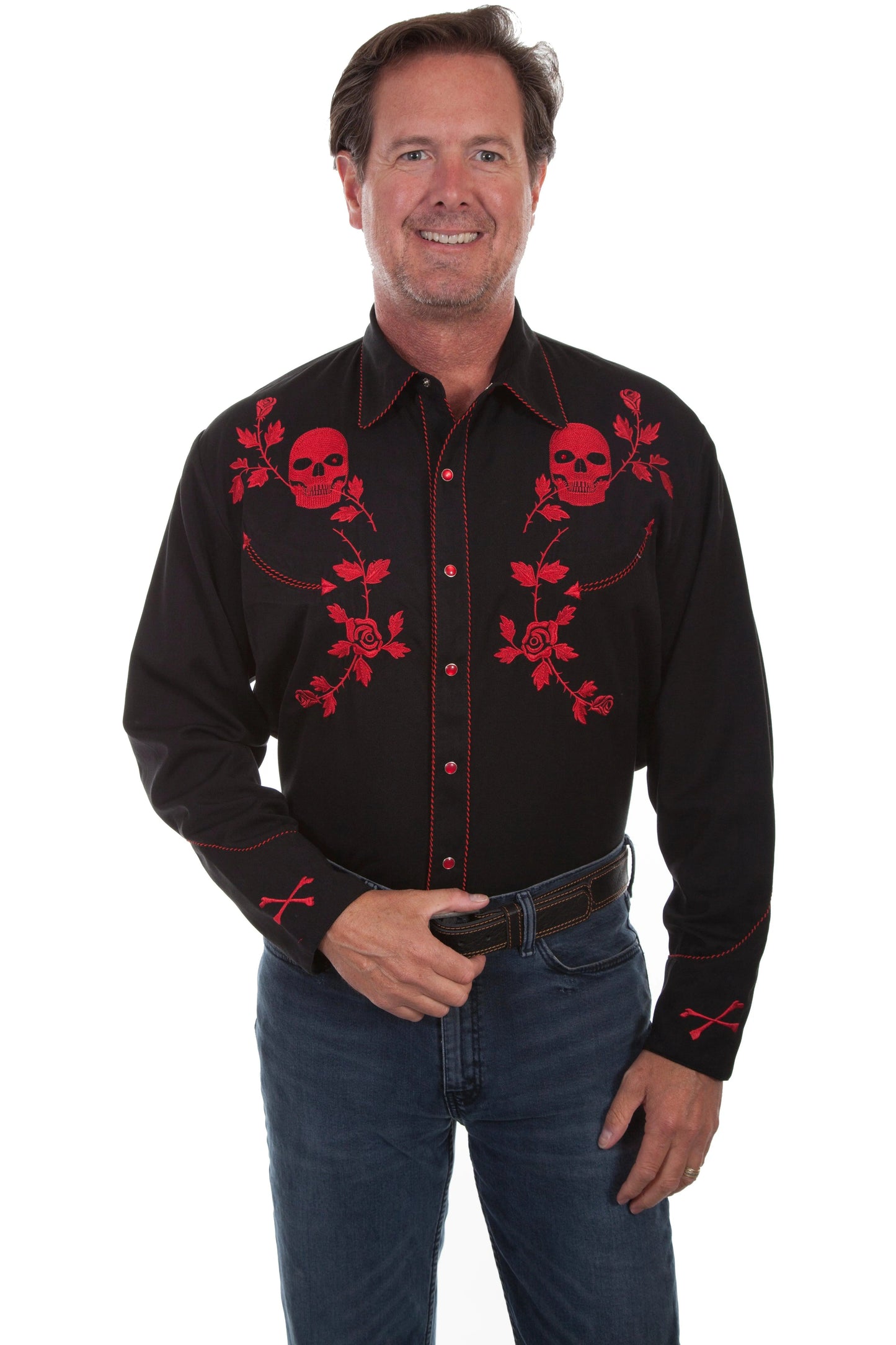 Scully Skull and Rose Embroidery - Mens Western Shirt