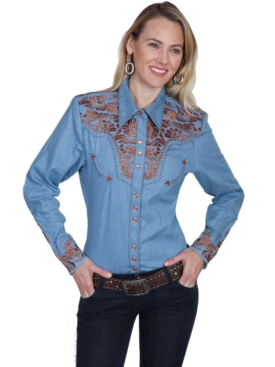 Scully Floral Tooled Embroidery - Women's Western Shirt