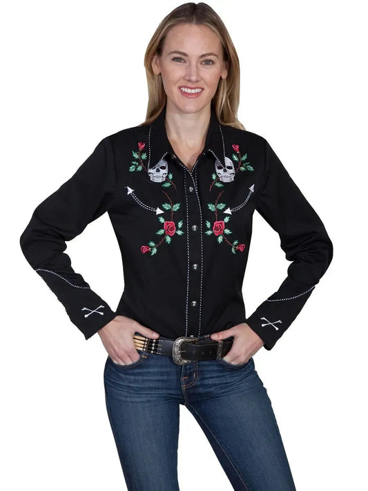Scully Skulls And Roses Embroidery - Women's Western Shirt