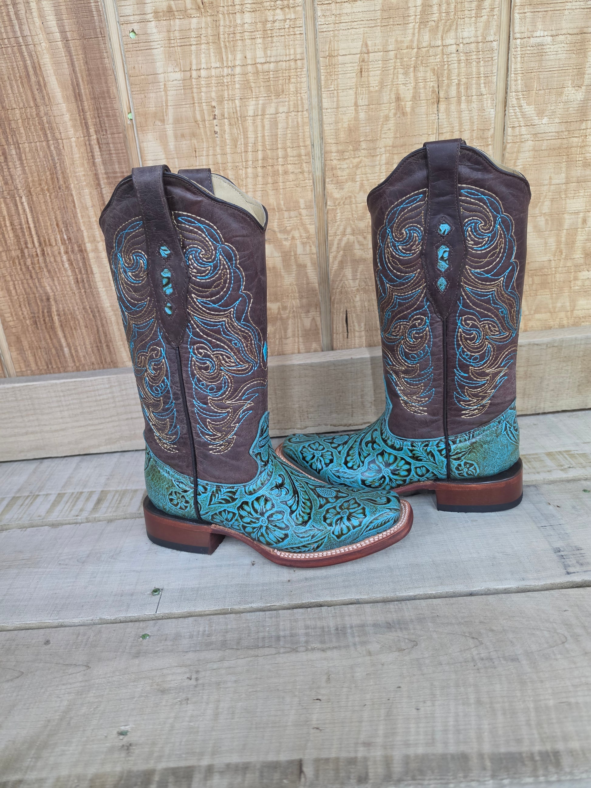 COWTOWN F451 Womens Floral Turquoise Square Toe Western Boot by Wild West Outfitters