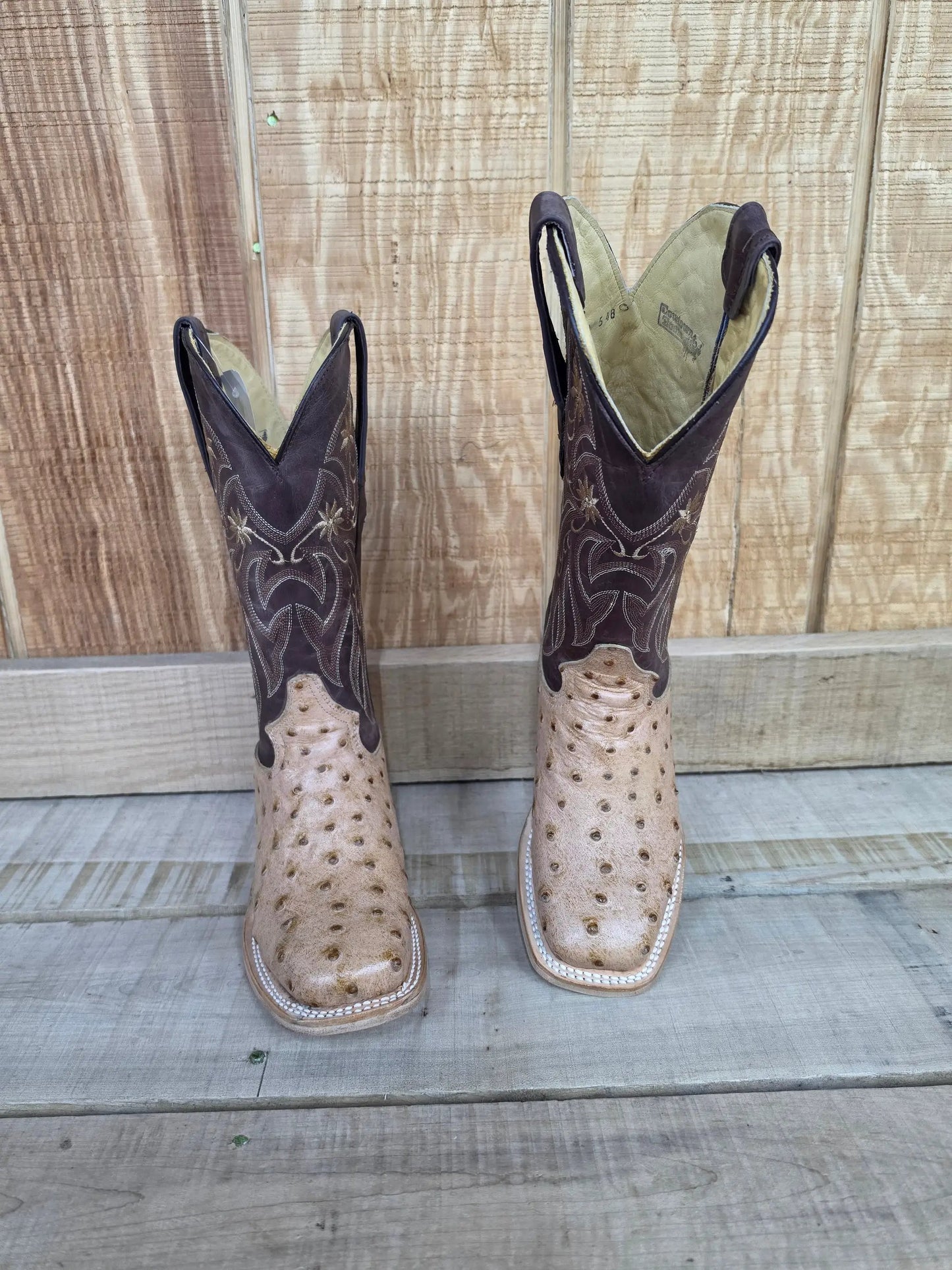 Cowtown Q477 Oryx Ostrich Print Brown Tan Square Toe Western Boots by Wild West Outfitters