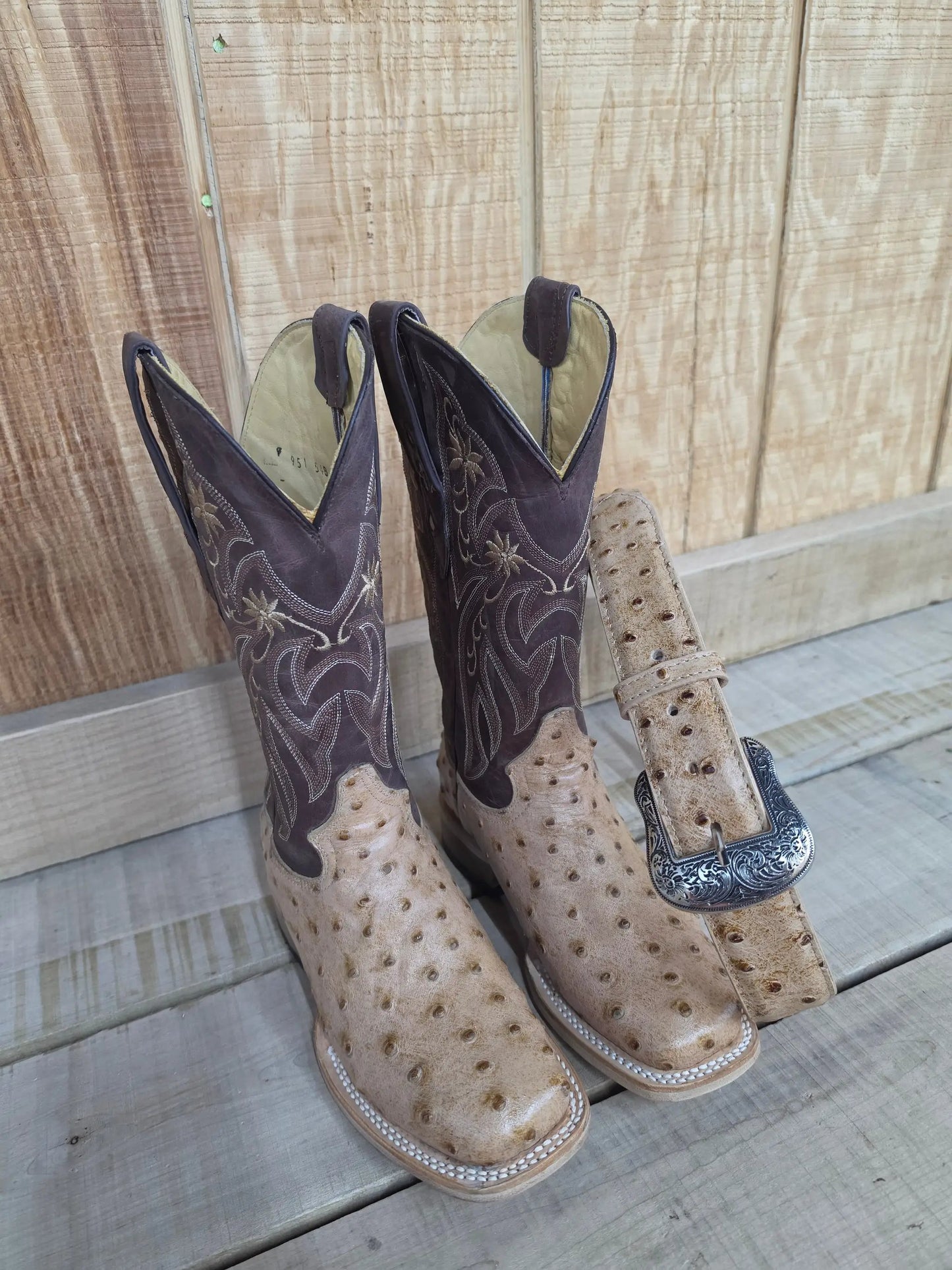 Cowtown Q477 Oryx Ostrich Print Brown Tan Square Toe Western Boots by Wild West Outfitters