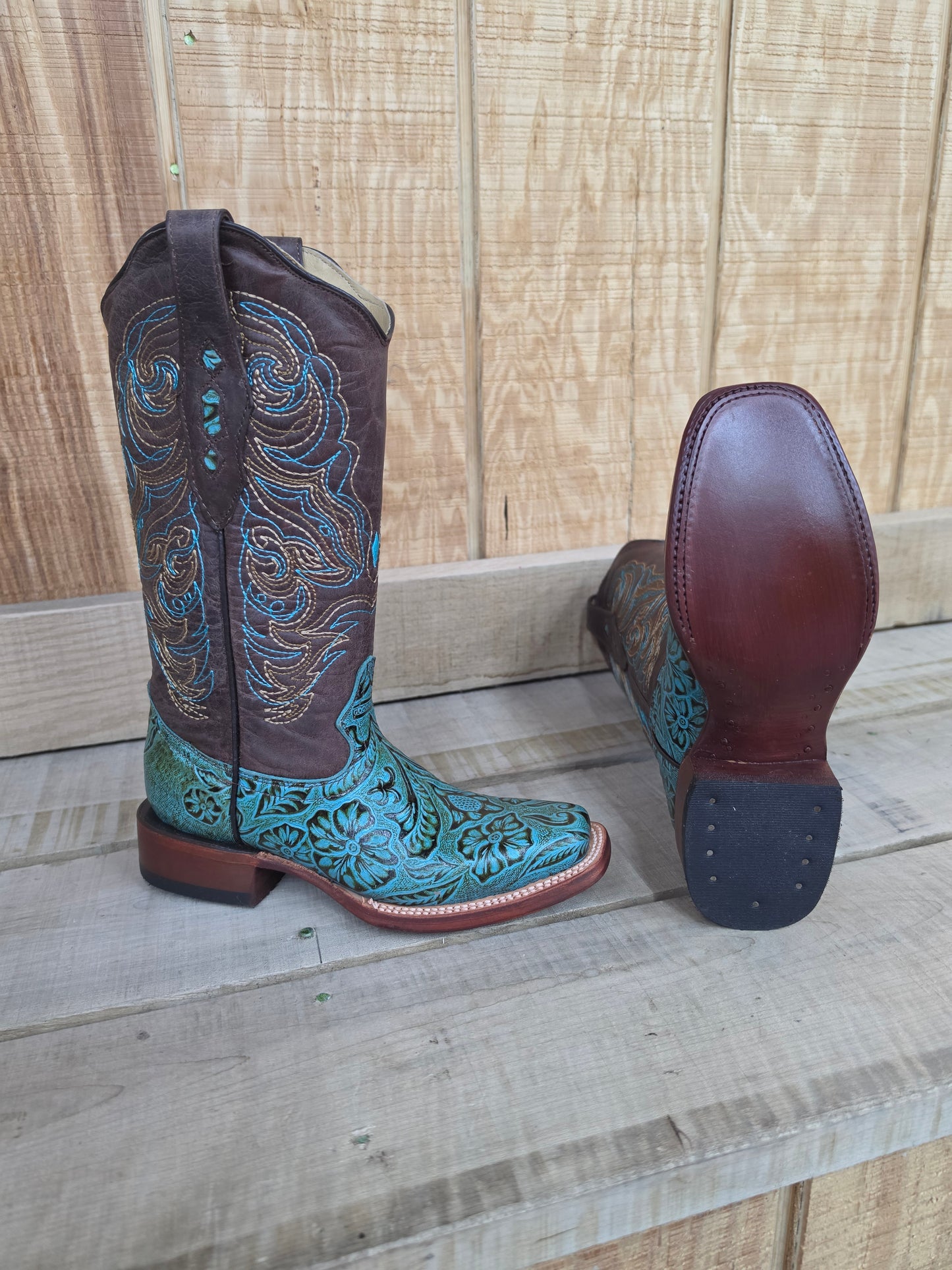 COWTOWN F451 Womens Floral Turquoise Square Toe Western Boot by Wild West Outfitters