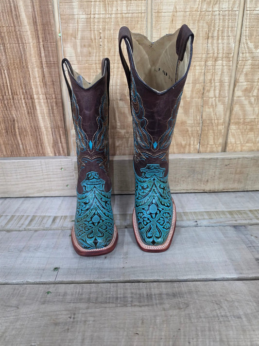 COWTOWN F451 Womens Floral Turquoise Square Toe Western Boot by Wild West Outfitters