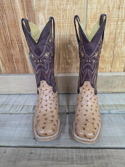 Cowtown Q477 Oryx Ostrich Print Brown Tan Square Toe Western Boots by Wild West Outfitters