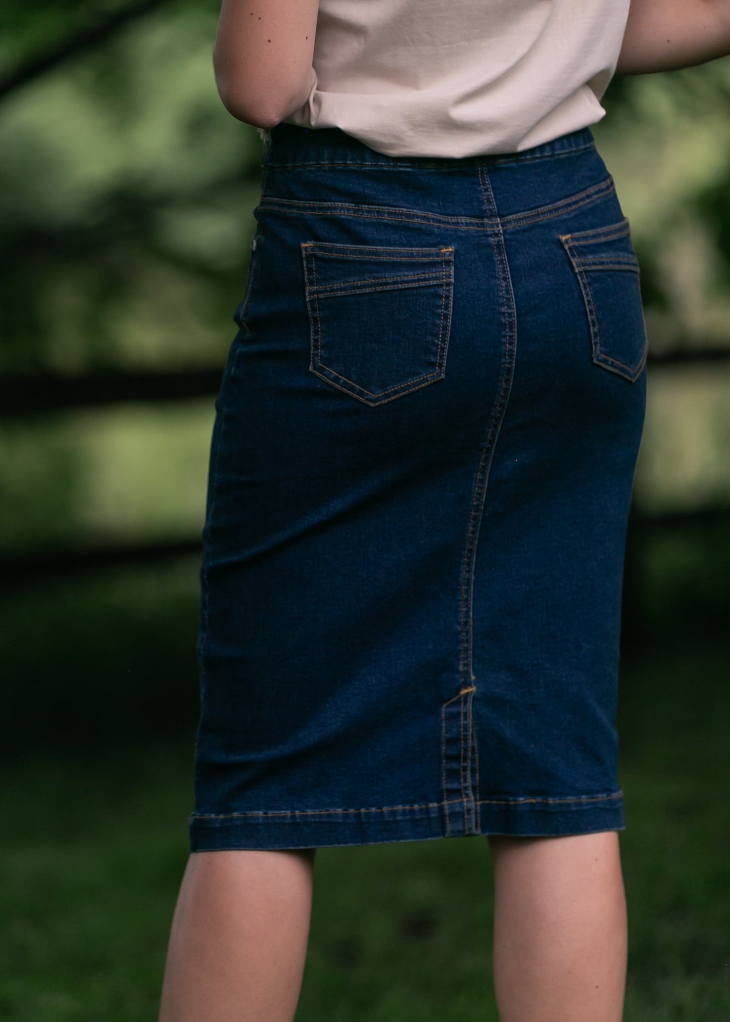 Sandra Dark Wash Denim Midi Skirt