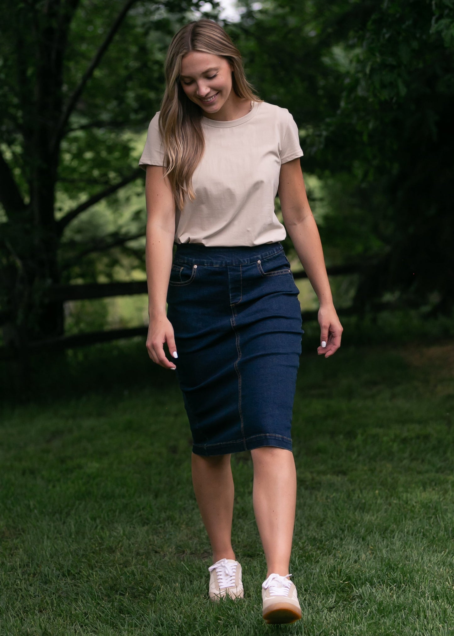 Sandra Dark Wash Denim Midi Skirt