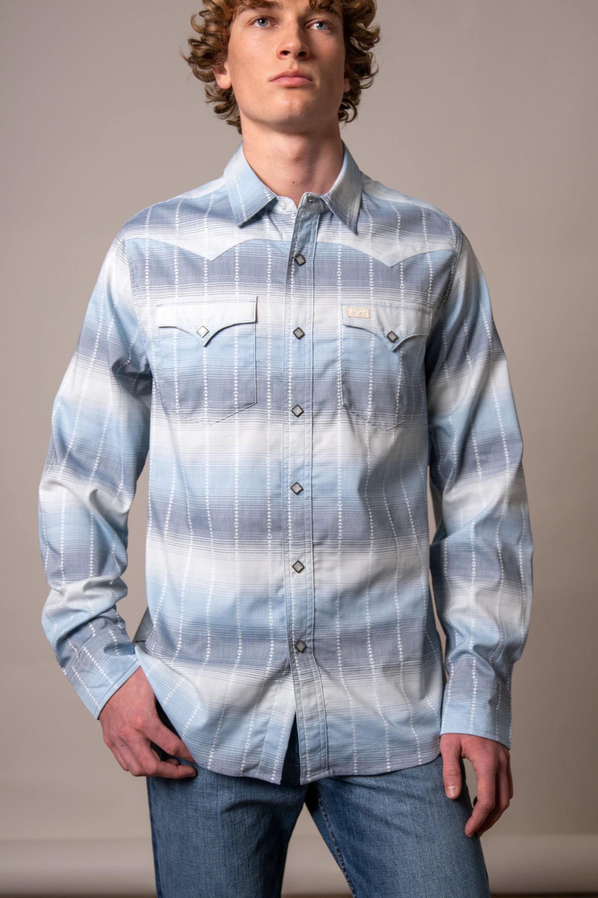 Kimes Ranch Lyle Light Blue Button Up Shirt by Wild West Outfitters