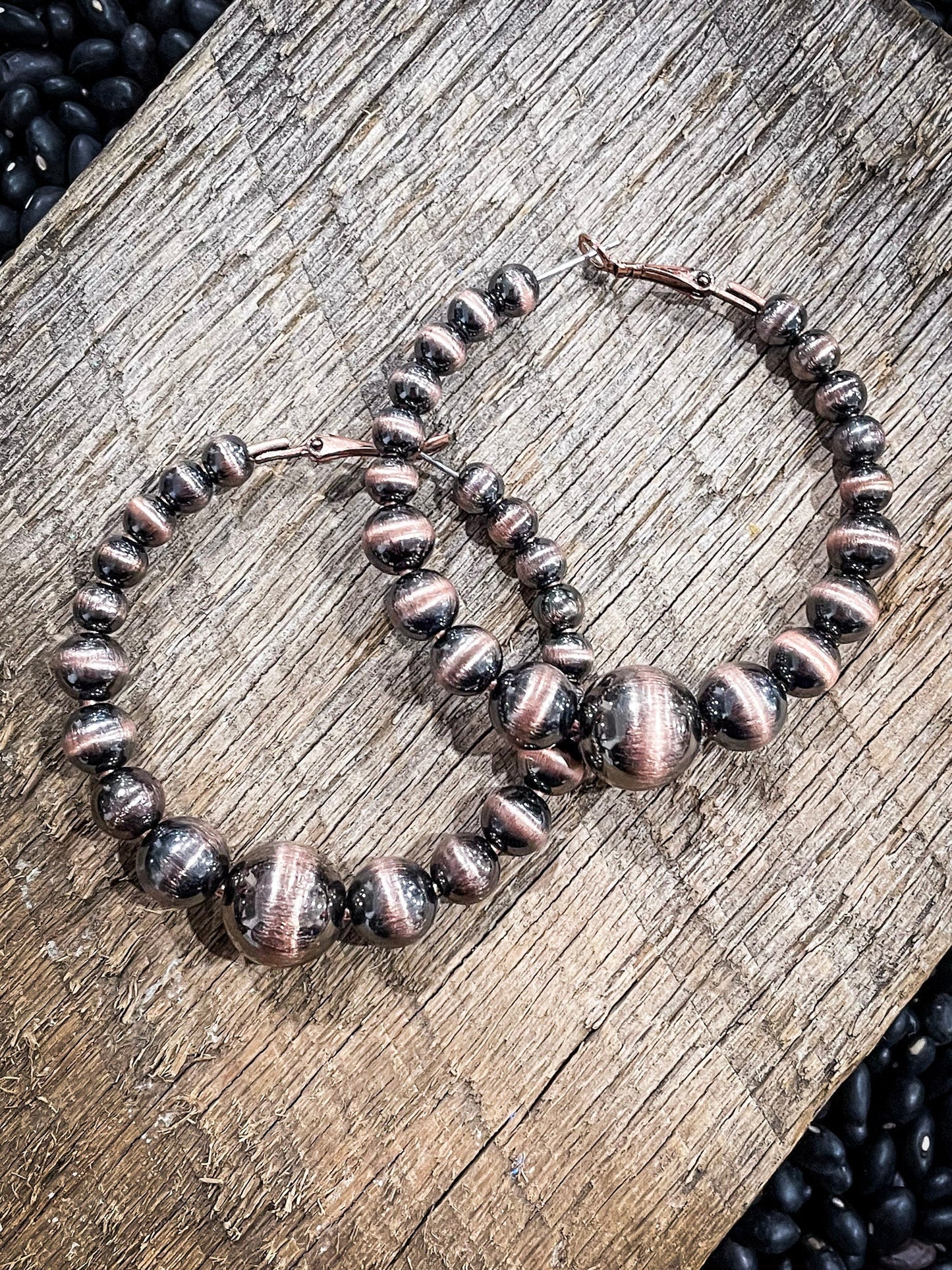 Vera Navajo Style Pearl Fashion Hoops - Copper