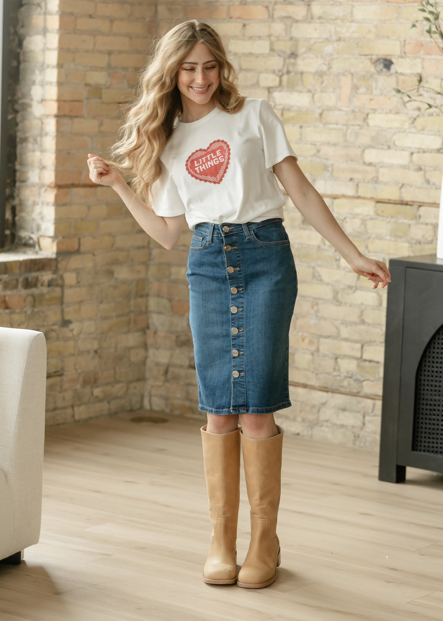 Zana Front Button Denim Midi Skirt